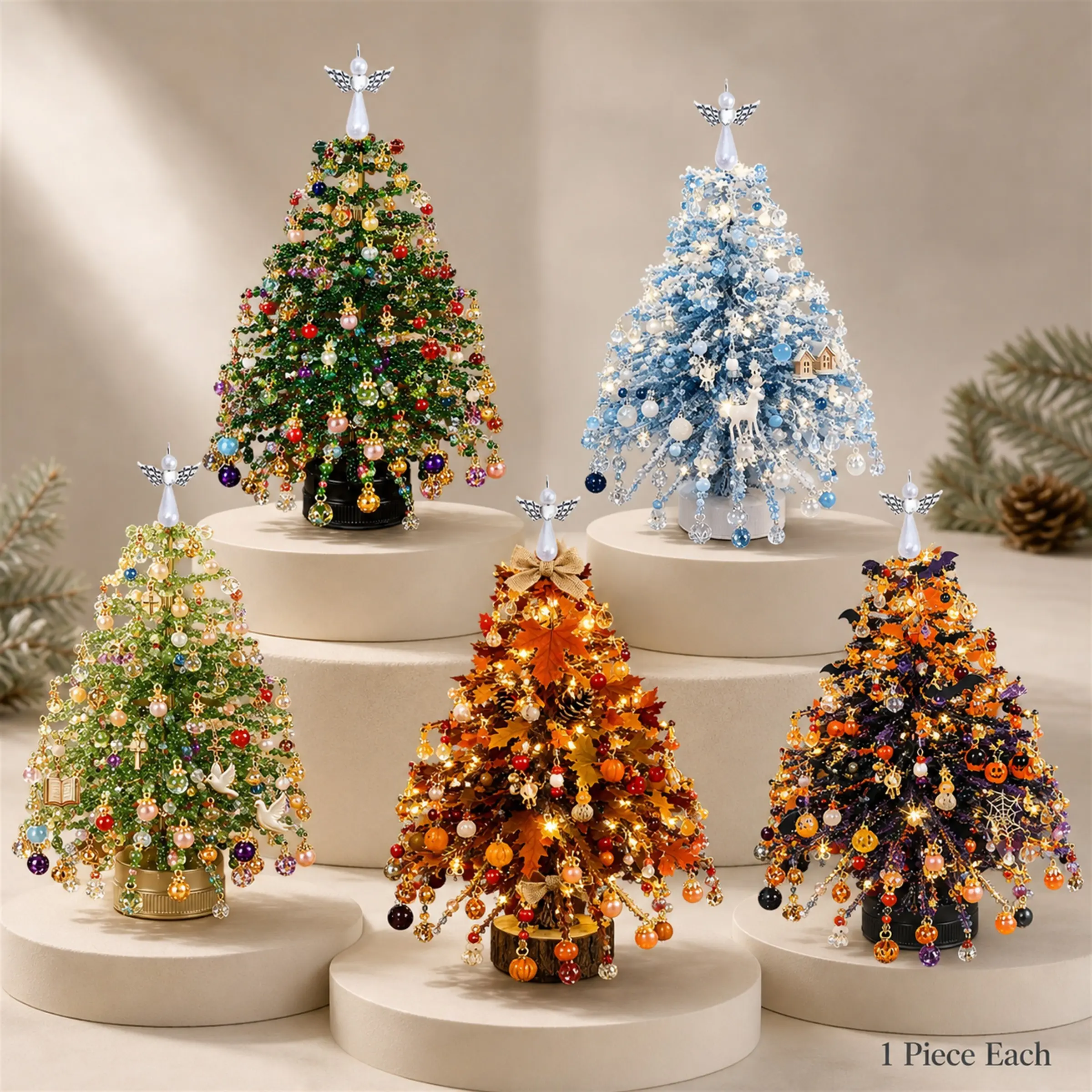 New DIY Beaded Christmas Tree Kit, Handmade Christmas Decorations, Creative Craft Set for Kids and Adults, Holiday Gift Idea