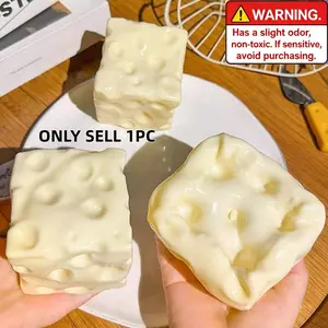 Large Soft Cream White Cheese Block Squishy Toy with Vaseline Filling, Moldable Zero Rebound Sensory Squeeze Toy to Ease Anxiety, Desktop Decor for Kids & Adults, Birthday Party Bag Fillers & Classroom Prize Gifts