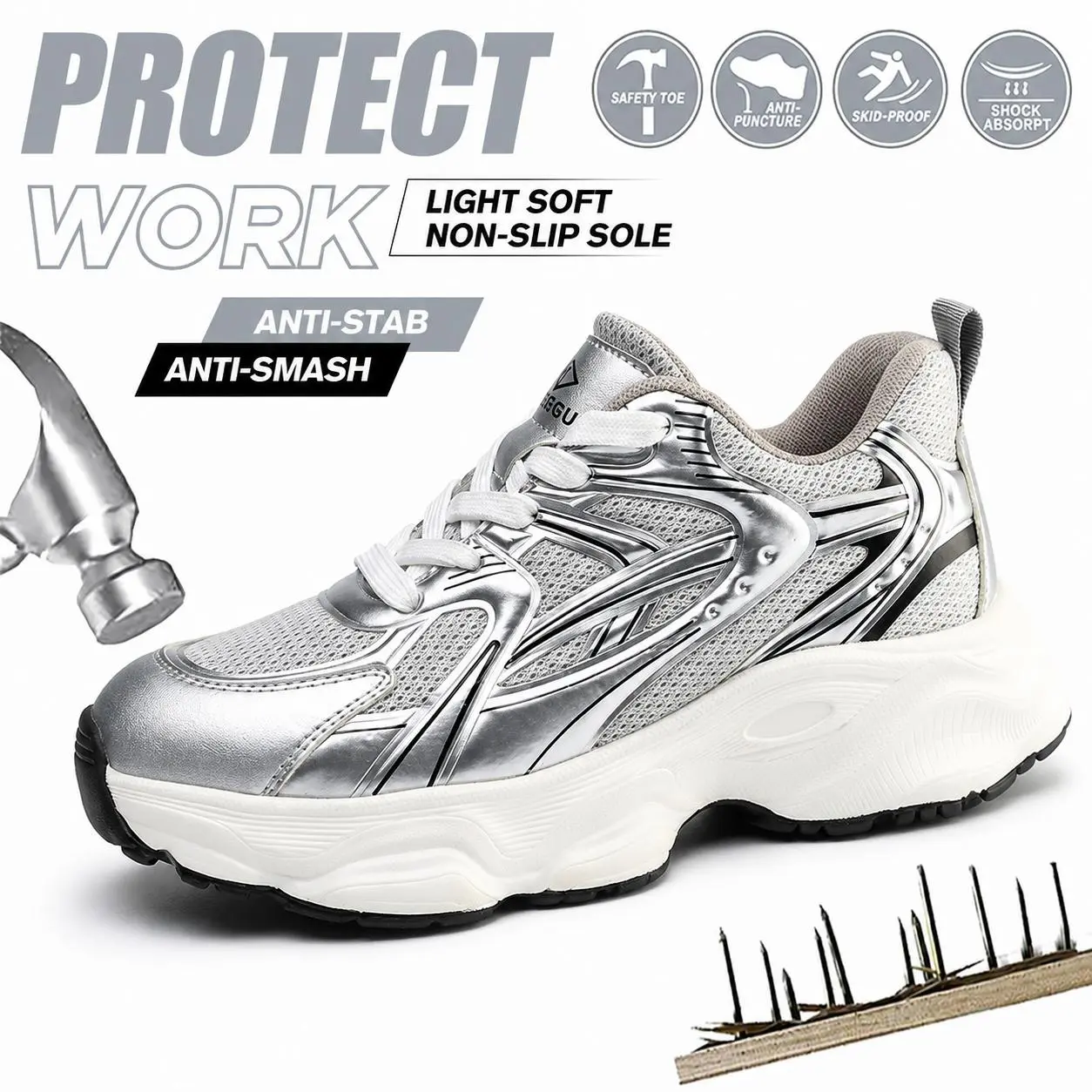 Women's Non Slip Work Shoes with Steel Toe Protection,anti-smash and puncture-proof work shoes for women 2026, Lightweight & Breathable Safety Sneakers for Nurses and Servers Standing All Day