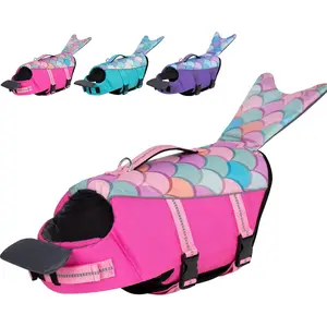cyeollo Dog Life Jacket Reflective Mermaid Dog Life Vest for Swimming Boating, High Buoyancy Pet Life Preserver Lightweight Small Medium Large Doggie Lifejackets with Front Float, Pink XS