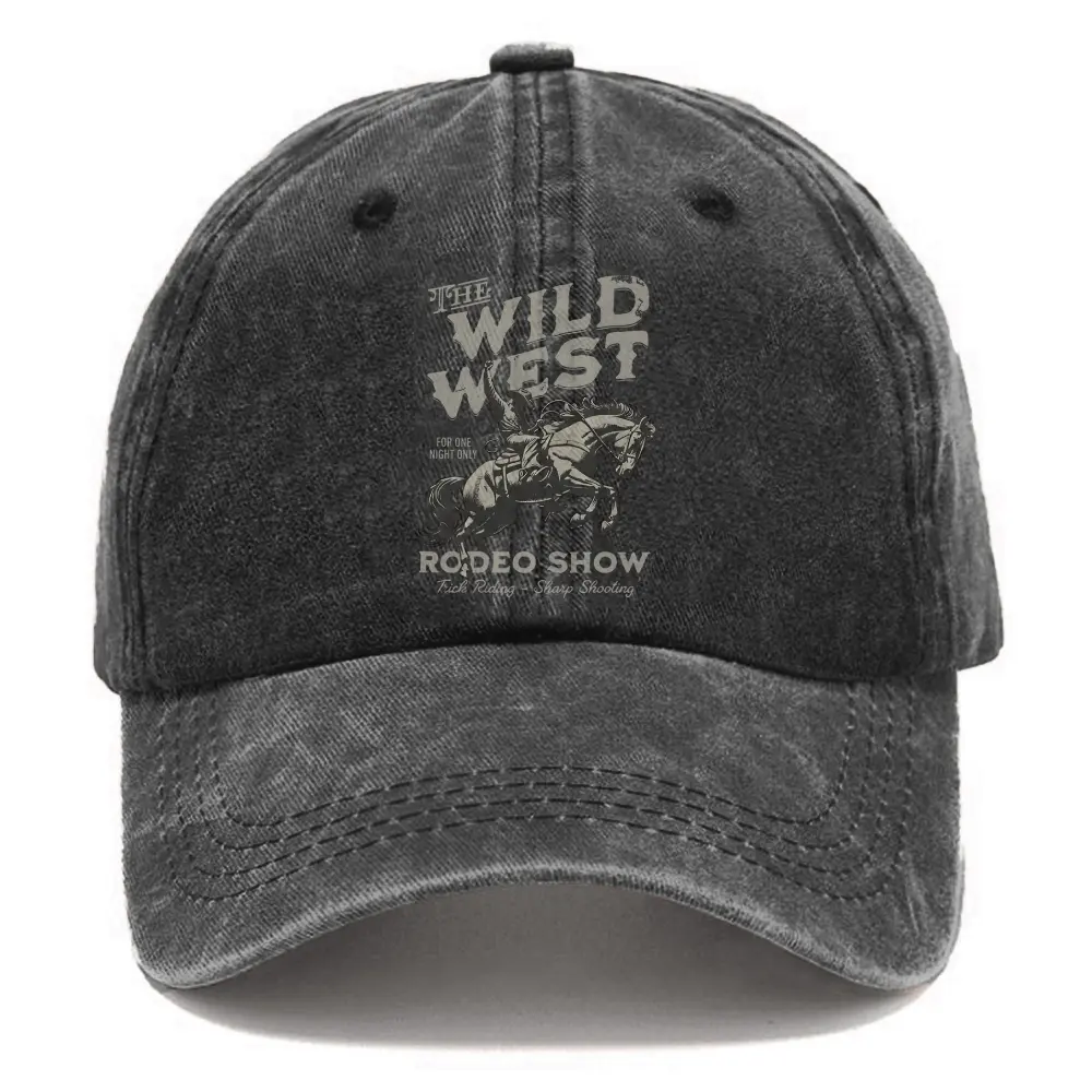 Men's Vintage Washed Distressed Denim Cotton Baseball Cap - Western Wild West Rodeo Cowboy Horse Graphic, Adjustable Cotton Snapback, 1 Size 21.6-23.6"/55-60cm, Breathable Daily Casual Outdoor Sun Hat