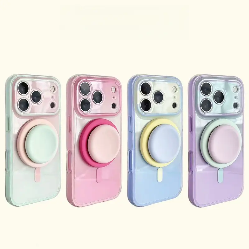 Magnetic 2-in-1 Double-Layer Gradient Full-Cover AI Button Hard Phone Case Compatible with iPhone 17 Pro Max, 16, 15