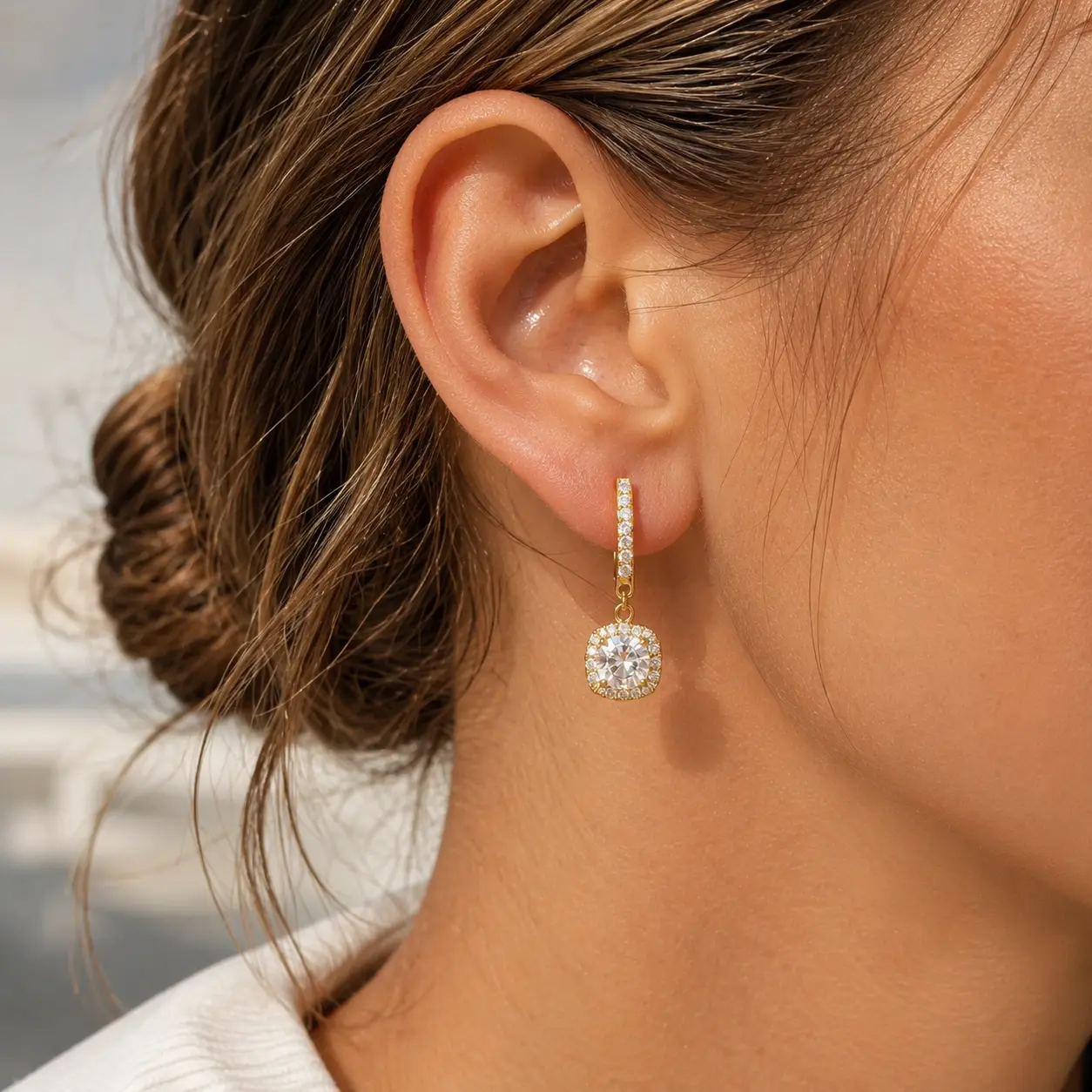 Women's Micro-Pave Cubic Zirconia Huggie Hoop Earrings - Gold or Silver Tone, Sparkle Effect, Dainty Look, Everyday Wear, Gothic Artificial Gemstone Fashion Jewelry, Hoop Silhouette