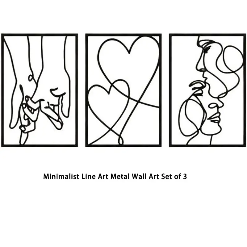 Minimalist Abstract Line Art Metal Wall Art Set of 3, Assorted One Line Drawing Iron Wall Hanging Decor, Modern Aesthetic Bedroom Living Room Wall Sculpture, Romantic Gift for Wedding Anniversary Valentine’s Day