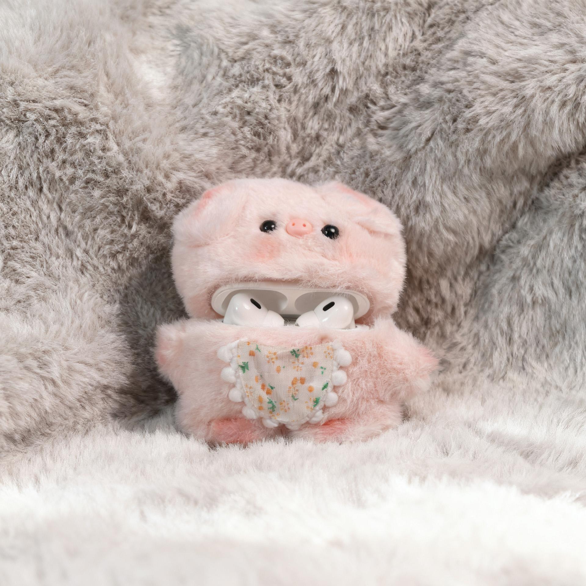 Autumn Winter Plush Cute Aesthetic Cartoon Pig Earphone Case, AirPods Pro Bluetooth-compatible Protector, 2nd 3rd Gen AirPods 4/3 Gift, Anti-Drop Women's Shell