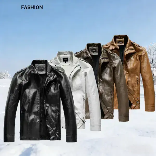 Men's Winter New Stand Collar Fleece Lined Leather Jacket, Stylish Motorcycle Style, Shoulder Badge Metal Buckle, Fleece Lined Interior, Superior Leather Texture, Suitable for Men's Daily Outings and Commutes, Creating a Vintage Style Man jacket leather t