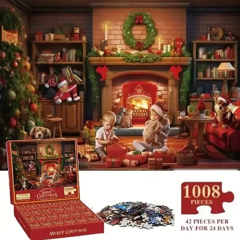 2026 New Year Christmas Countdown Puzzle, 1008 Pieces Adult Educational Toy, High-Quality Print, Durable Blocks, Creative Holiday Gift