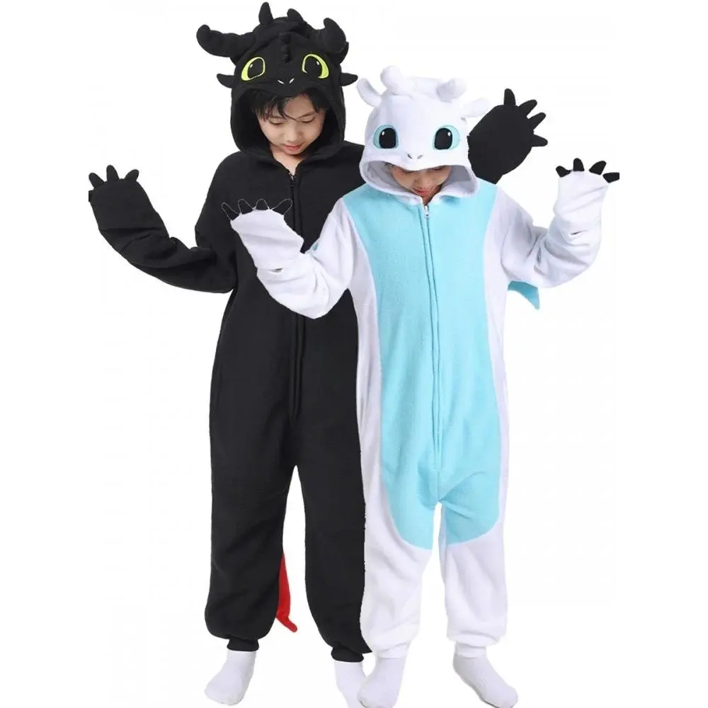 Silly Wearable Animal Theme Onesie - Cartoon Toothless Full Length Loose-Fitting Pajamas for Kids, Homewear, Halloween Cosplay Party Costume (Novelty Gag Toy)