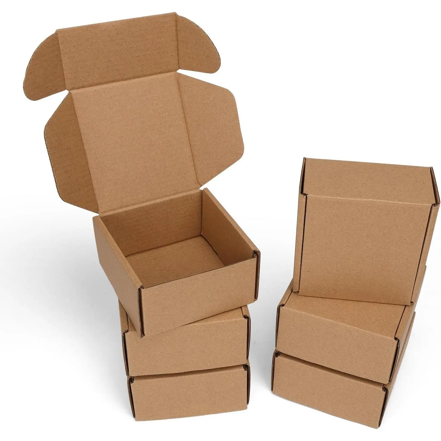 6 Pack 4x4x2 Inches Brown Small Shipping Boxes - Tuck Top, Quick Fold, Easy Assemble, Well-Shaped, Single Corrugated DIY Cardboard Boxes for Small Business Packaging, Secure Seal, Label Ready, Flat Packed, Durable