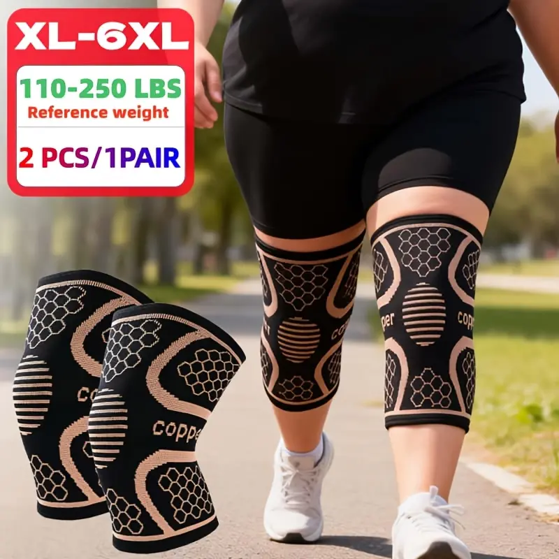 2 pairs/1 piece, Extra Large Elastic Compression Neoprene Knee Pads with Copper, Suitable for Obese and Plus-Size Individuals, Copper Fiber and Copper Ion Knee Pads in Sizes XL-6XL