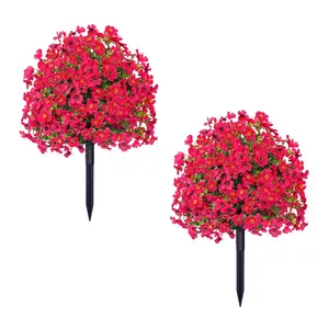 Set of 2 Artificial Cypress Topiary Trees, Fake Outdoor Bush Shrub for Front Door Porch Patio, UV Resistant Artificial Greenery Plant Decoration with Ground Spike for Home Garden Entryway