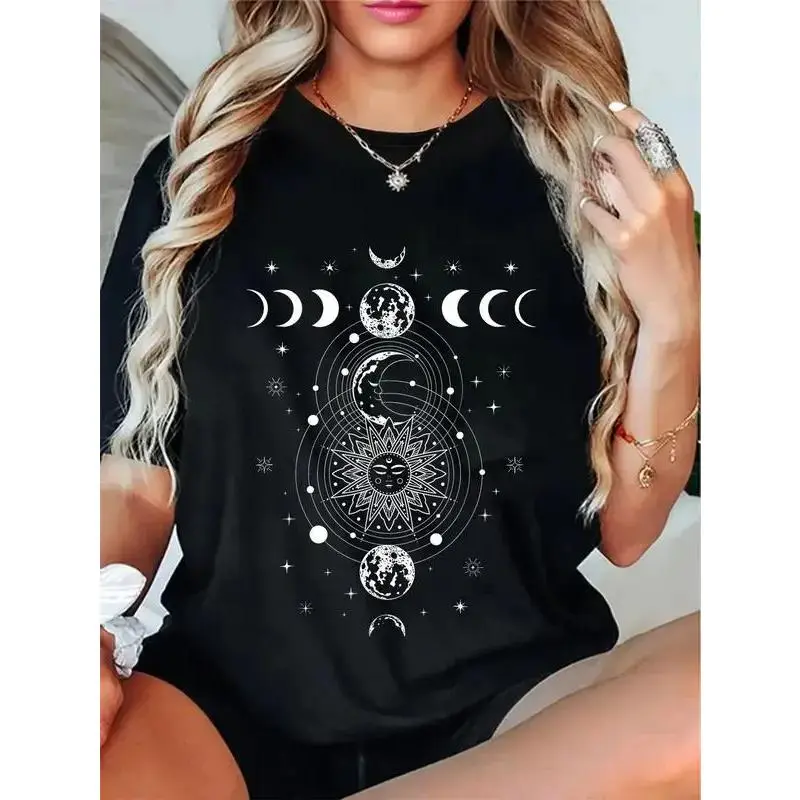 Celestial Moon Phase Sun Crystals Stars Vintage Astrology T-Shirt