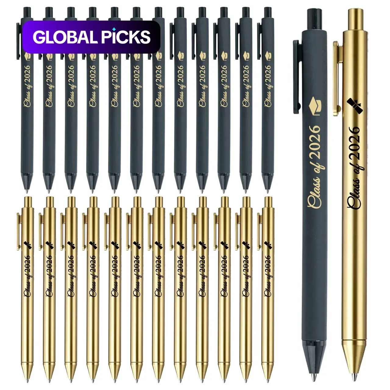 26-Piece Golden & Black 2026 Graduation Ballpoint Pens, Class of 2026 Gifts, Bulk Graduate Party Favors, School Supplies, Office Supplies #GLOBAL PICKS