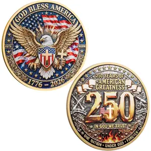 250th Anniversary God Bless America Commemorative Coin 1776-2026 USA Patriotic Eagle Collectible In God We Trust Design American Freedom Faith Keepsake Gift for Veterans Collectors
