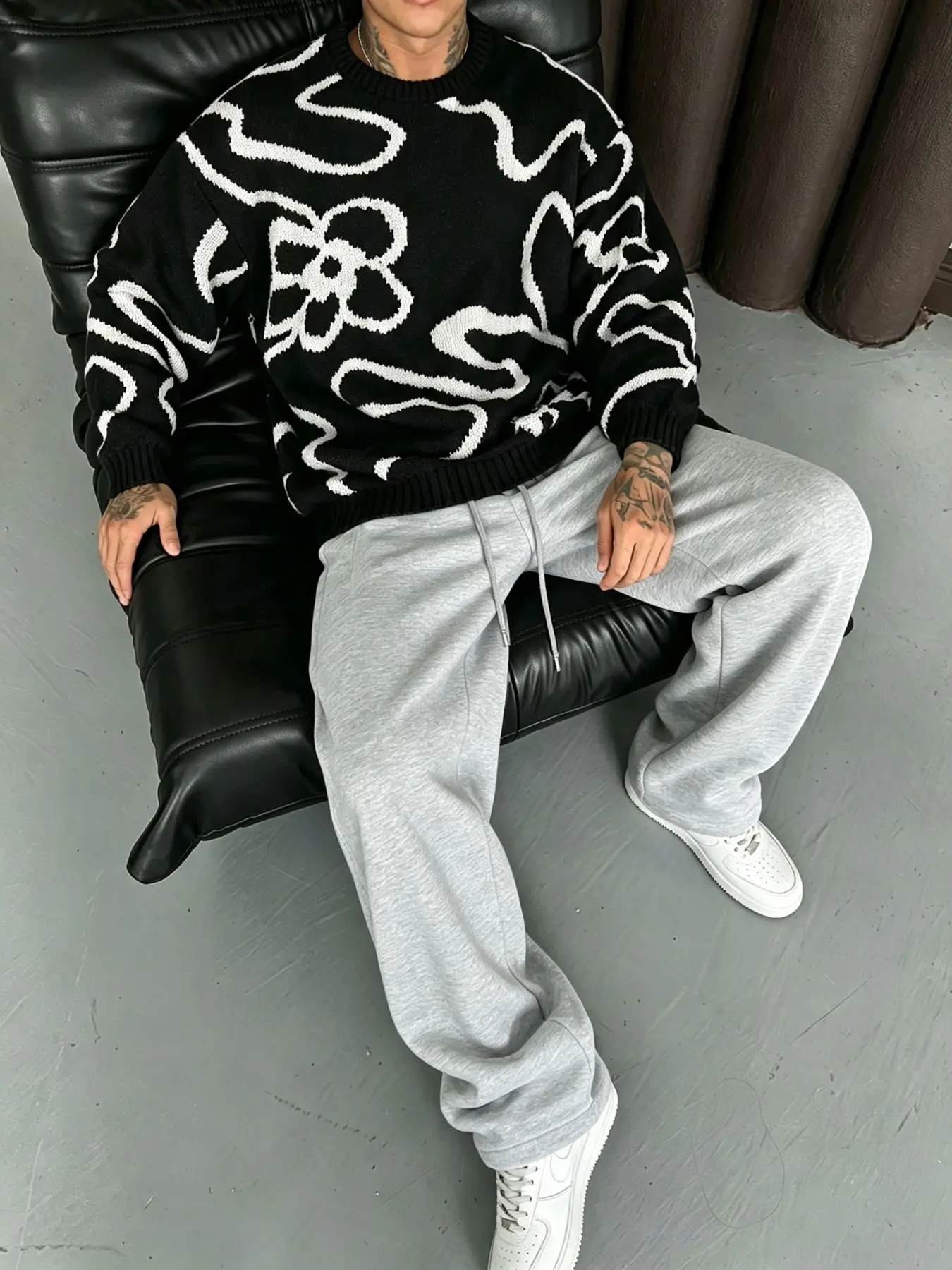 Men's Two-Piece Set, Casual Loose-Fit Sweater and Sweatpants, Fall & Winter Street Style, Plain Design, Comfortable and Stylish