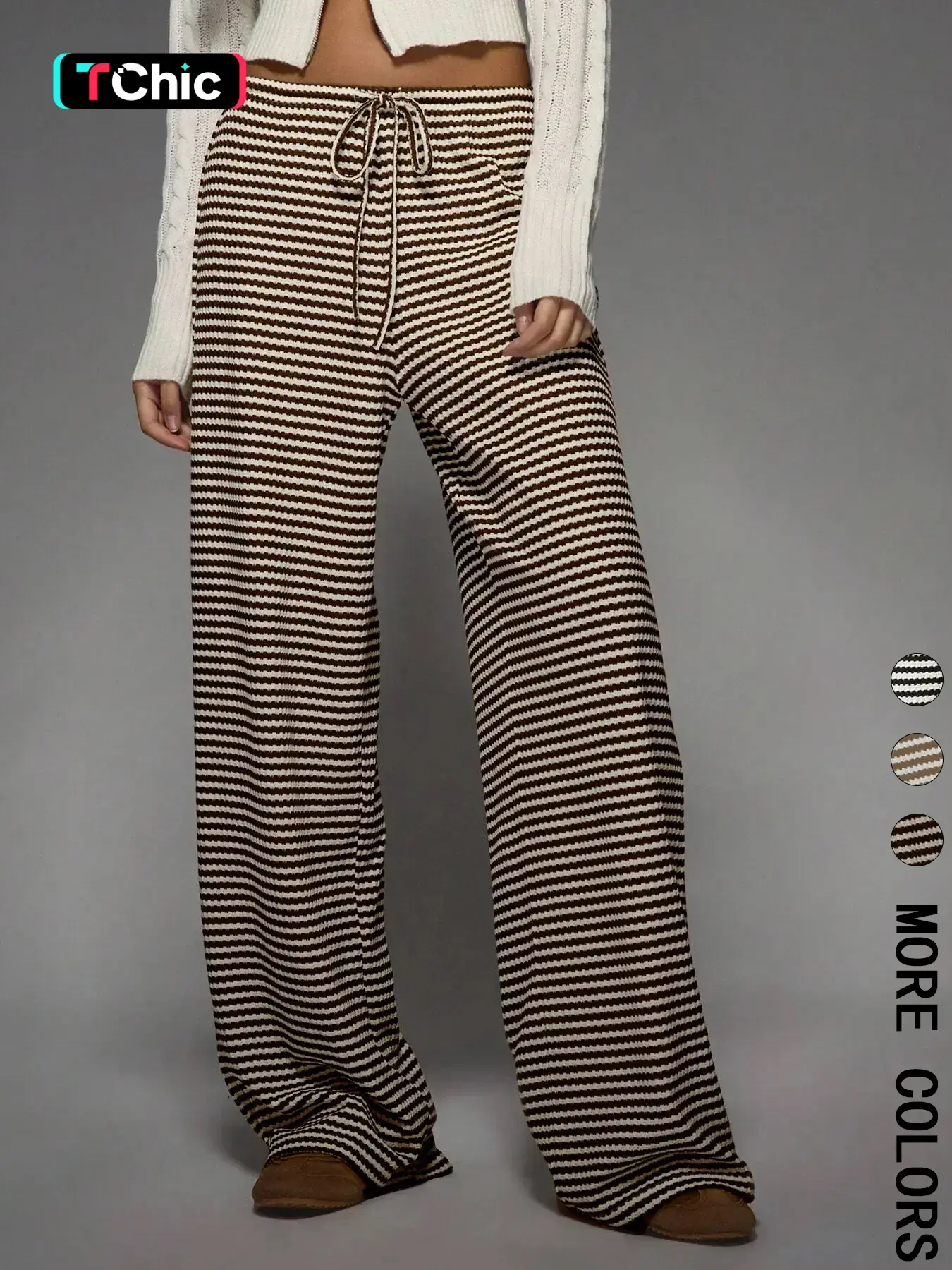 Striped Adjustable Drawstring Knit Fashion Casual Comfy Oversized Loose Baggy Wide Leg Pants, Comfortable Relaxed Fit Trousers for Everyday Wear, Perfect for Leisure Activities