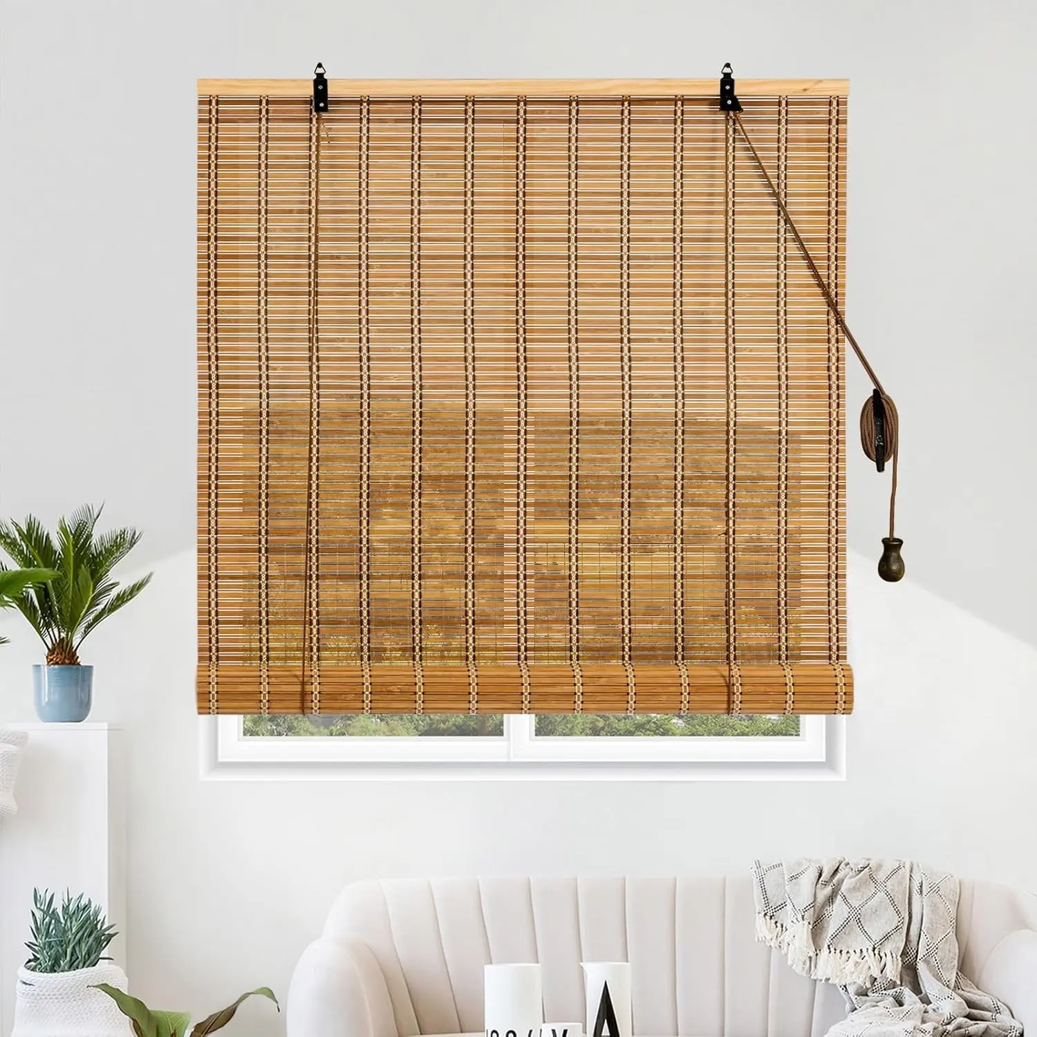 Bamboo Shades for Indoor Windows - 48Wx72L Light Filtering Hanging Window Blinds, Bamboo Shades for Patio Indoor/Outdoor Porch - Blinds