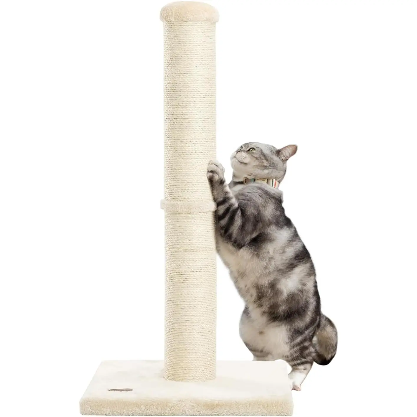 34-Inch Tall Natural Sisal Rope Cat Scratching Post - 4.3-Inch Large Diameter, Sturdy Base, Easy to Assemble Indoor Pet Furniture with Stretching Space for Healthy Scratching, Beige, 34 Inches Tall