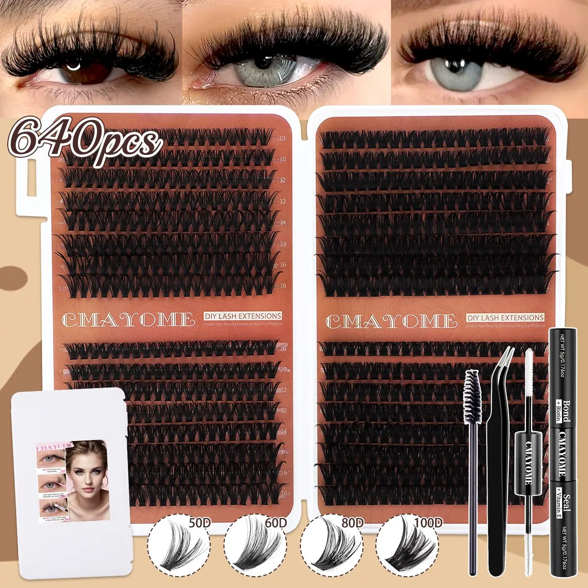 Lash Cluster Set, Diy Eyelashes Clusters, Eyelash Clusters, Eyelash Extension, 50D-160D Mixed Style False Lashes, Natural Daily Wear, Mixed Lengths, Includes Lash Glue Tweezers & Brush, D Curl, Salon Quality, Beginner Friendly, Christmas