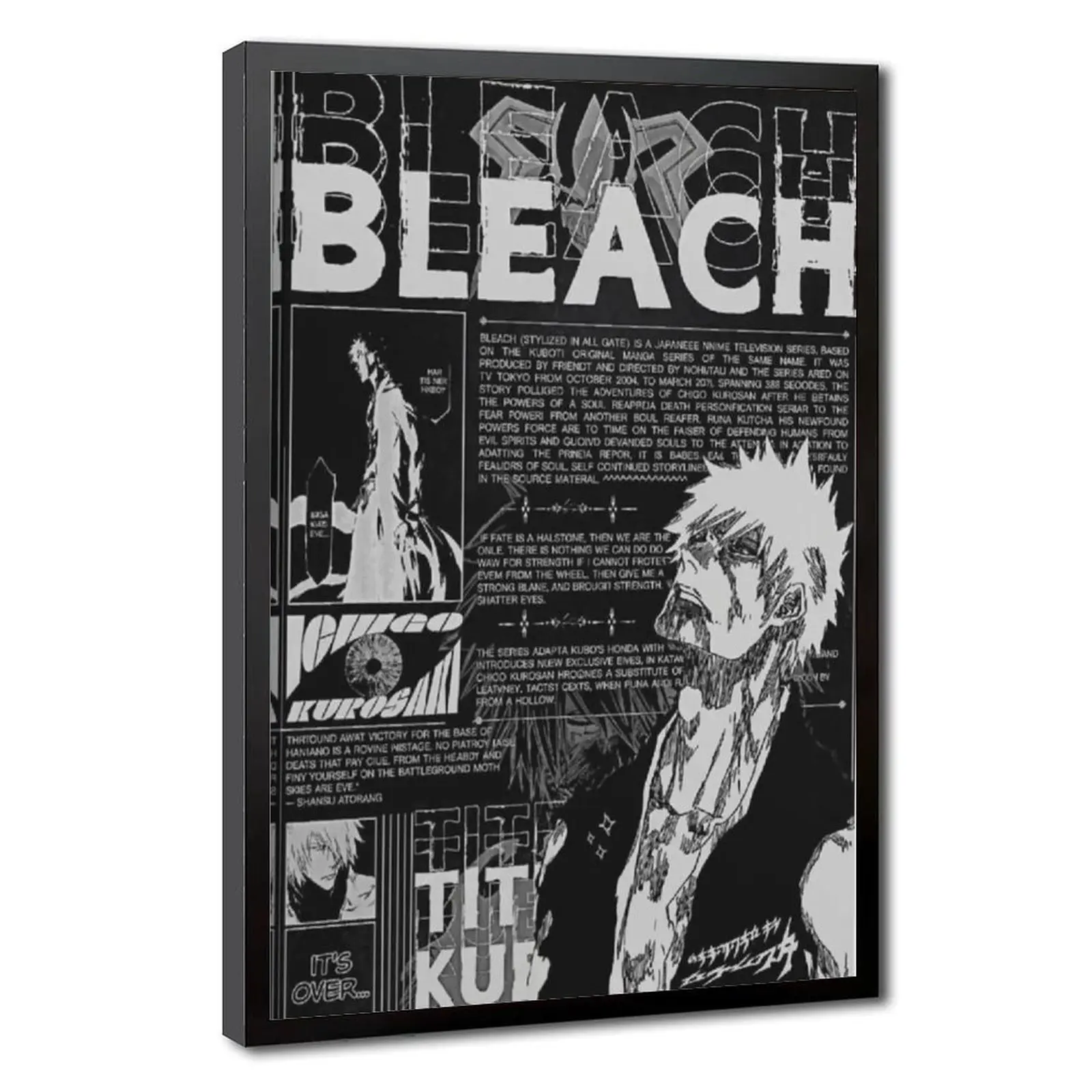 Ichigo Kurosaki Bleach Manga Wall Poster Print - Minimalist Typography Artwork, Anime Room Decor, Wall Decoration, Home Decor, Hanging Kit Included, Perfect Birthday Gift for Bleach Enthusiasts