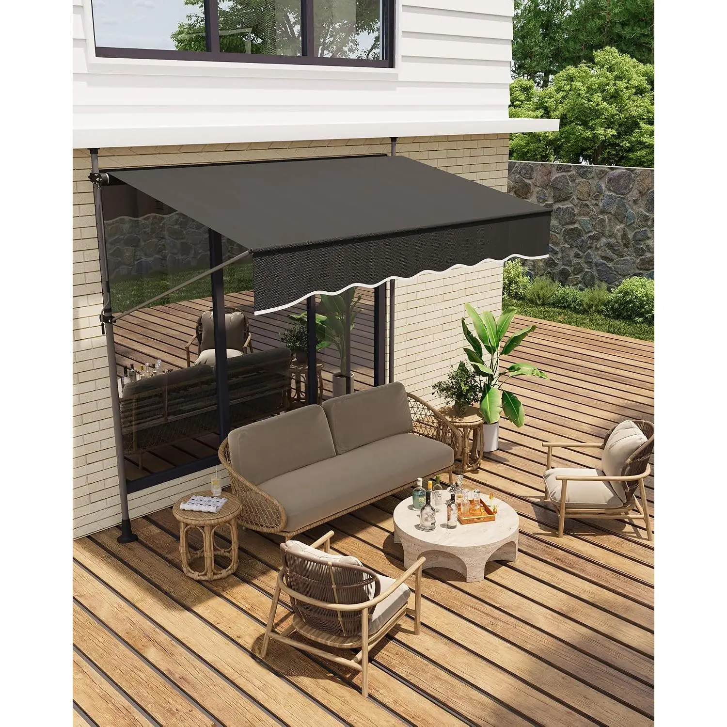 Garvee Manual Retractable Patio Awning – Adjustable Outdoor Sunshade Shelter with UV Protection – Perfect for Balcony, Deck, Window, or Door – Sturdy, Easy Installation, 	Black