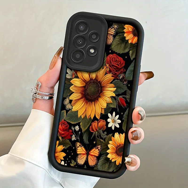 Light Luxury Elegant Sunflower Rose High-End Pattern Shockproof Case for Samsung Galaxy S26 S24 Plus S25 S23 S22 S21 Ultra FE S24+ Note20 A54 A53 A52 A36 A35 A34 A33 A17 A16 A15 A14 A13 Patterned Soft TPU Full Camera lens Protection  Phone Cover Gift 2D p