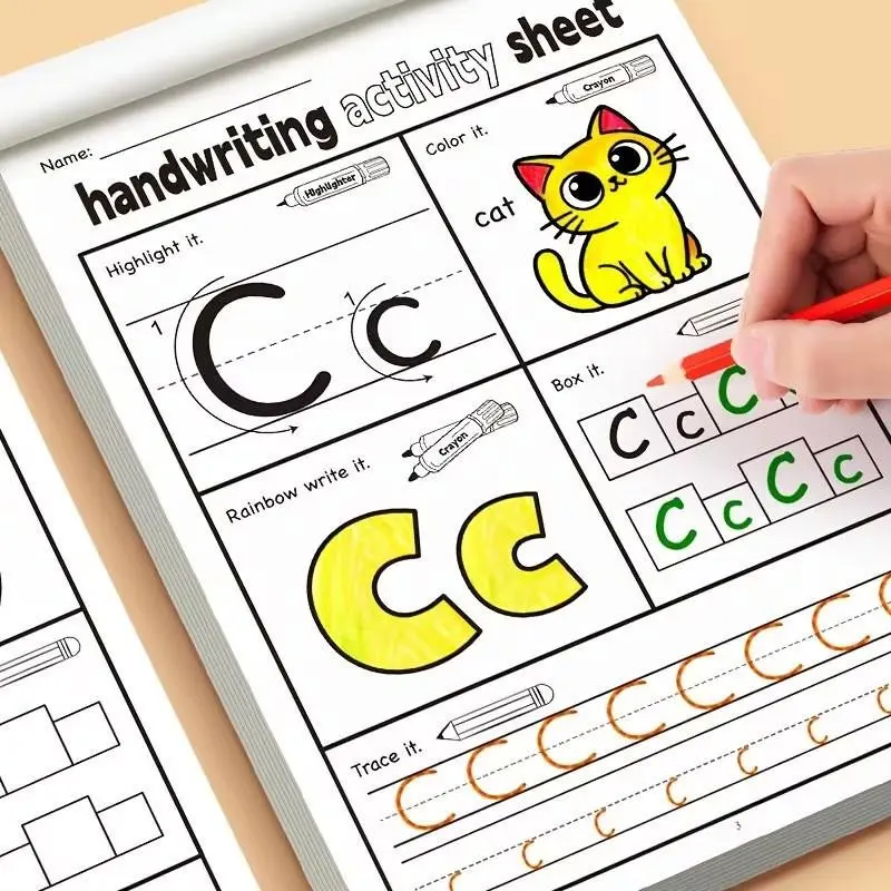 1-2 sets of children's writing practice books, containing 26 English letters A-Z, handwriting practice, tracing practice, coloring practice, For family education, classroom teaching, back-to-school supplies, Homeschool supplies
