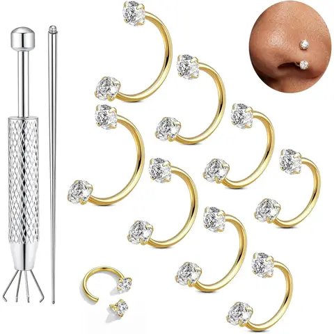 Unisex 8Pcs Hypoallergenic Internally Threaded Surgical Steel Multiple Piercing Jewelry - 16G-20G Geometric Horseshoe Hoops, 7/8/10/12mm for Septum Piercings, Gold/Silver/Black Casual Set with Double CZ Gem Design
