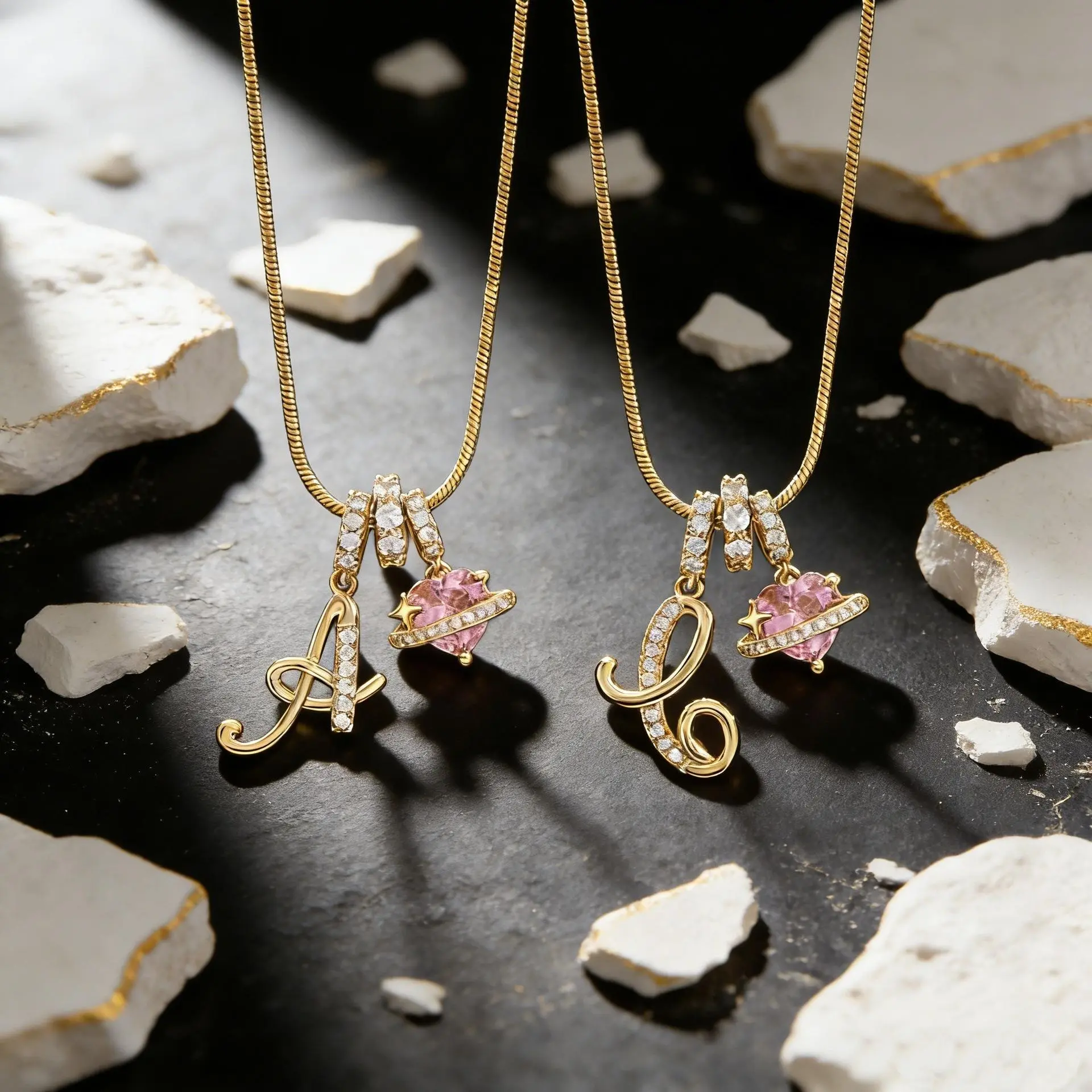 14K Gold Plated/Silver Plated Initial A-Z Pendant Necklaces, Heart Pink Heart AAAAA+ Cubic Zirconia Pendant Personalized Name Monogram Trendy 3-in-1 Letter Heart Pendant Necklaces Festivals, Birthdays, and Special Occasions Party Jewelry Gift