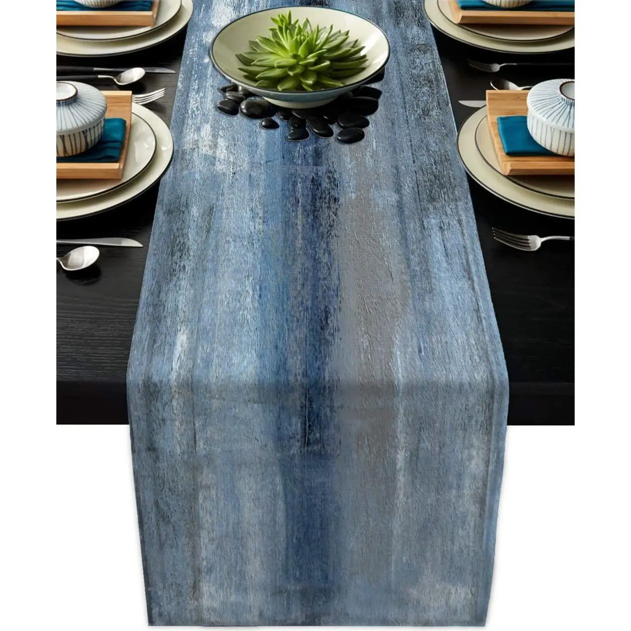 Blue Grey Table Runners Modern Art Farmhouse Linen Table Runners Dresser Scarves Retro Rustic Style for Party Kitchen Dining Table Coffee Holiday Party Decor (Blue Grey, 13"x 71")