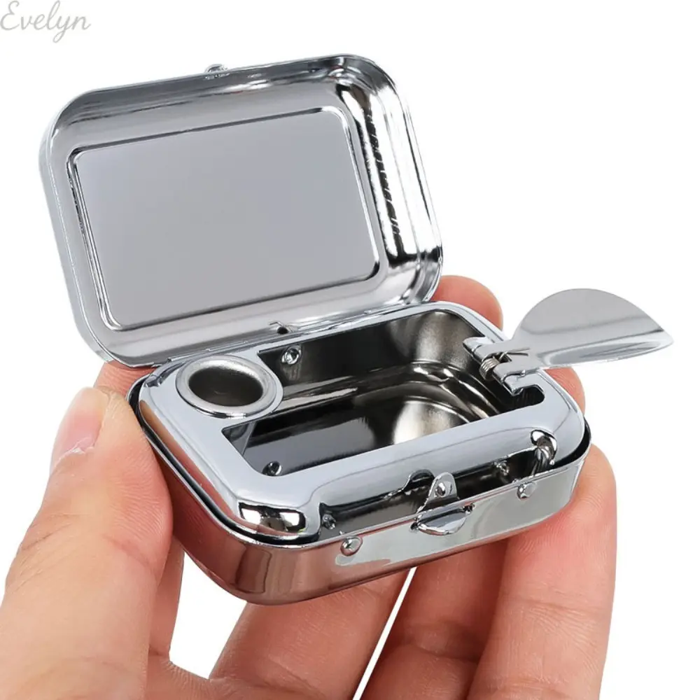 Mini Travel Pocket Ashtray With Flip‑Top Lid, Small Stainless Steel Wind‑Proof Ash Container, Multi‑Color Portable Ash Tray For Vehicle Patio Outside Use