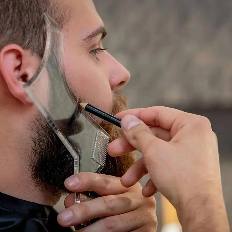 See-through 8-in-1 beard styling tools pack with comb, multi-stencils for goatee/beard/sideburn and trimming gadgets. Affordable daily essential for men to create trendy well-trimmed beard at home.