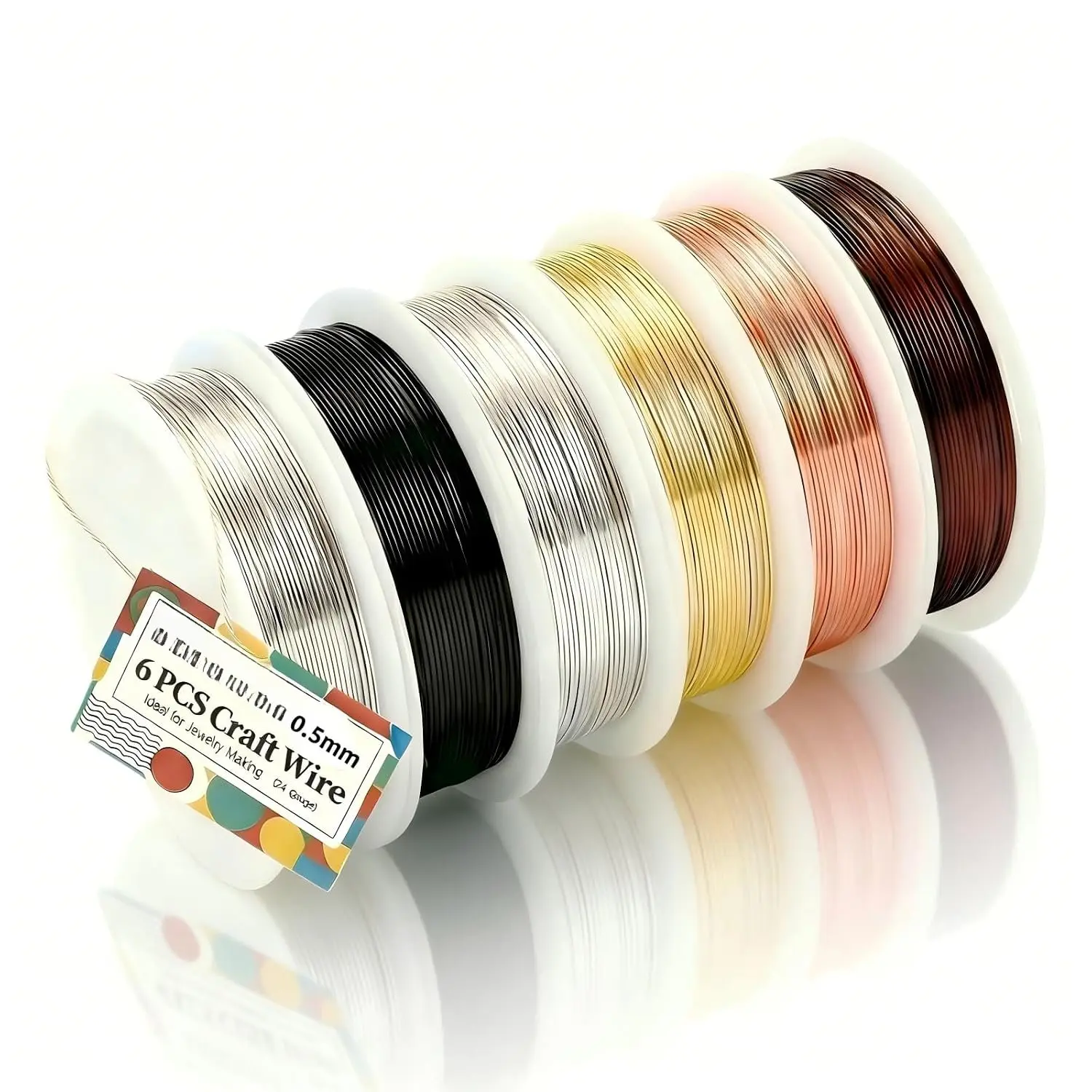 6 Rolls 24 Gauge Copper  Wire Kit Non-Tarnish for  Making Supplies - Thin Bendable Craft Beading Wrapping Wire, Metal Colored Wires for Crafts, Art, Bracelet, Bead, Crafting