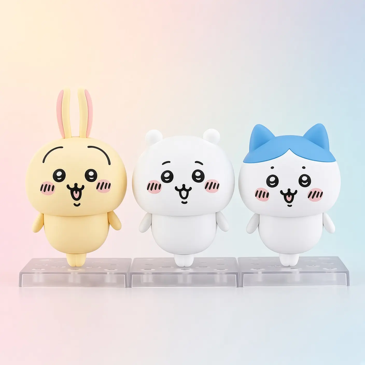 Chiikawa Chibi Figure, Usagi Hachiware Cute Movable Anime Figurines, Interchangeable Face Boxed Collectible Toy, Kawaii Desk Decor Gift for Cartoon Fans