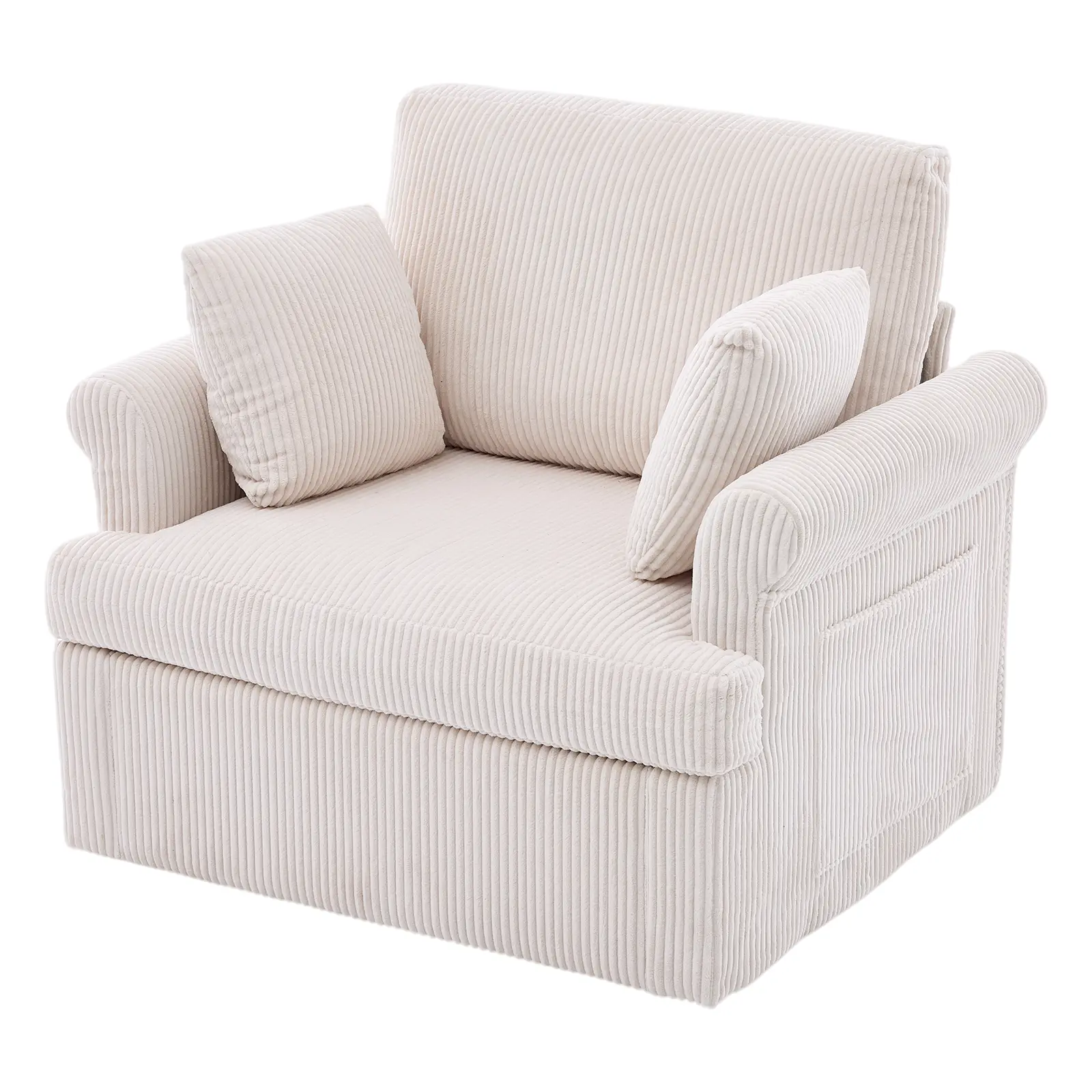 Comfy 39" Swivel Accent Chair with 2 Pillows – Modern Corduroy Upholstered Single Sofa – Ergonomic Round Armchair for Living Room, Bedroom, Office, Reading Nook – Space-Saving, Beige