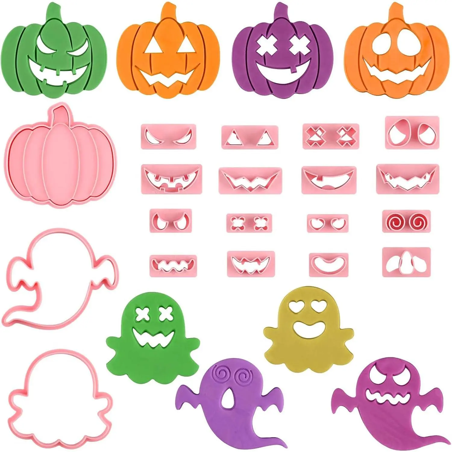 Halloween Cookie Cutters Set - Multiple Expression Combinations: Pumpkin, , Cute Biscuit Cutters for Cookie, Fondant, Pastry, Cake Decor