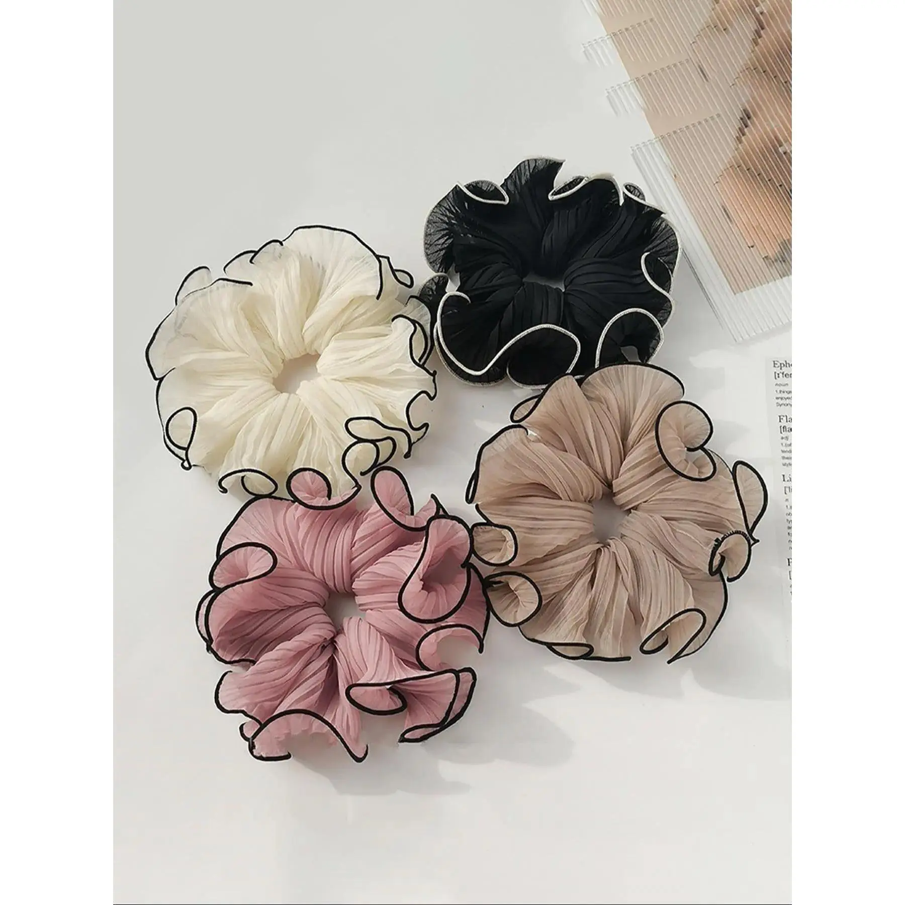 4pcs French Style Chiffon Lace Bowknot Hair Scrunchies, Bowknot Design, For Daily Life, Vacation And Casual Occasions Hair Accessories, For Women, Fall, Travel, Hair Tools, Hair Stuff