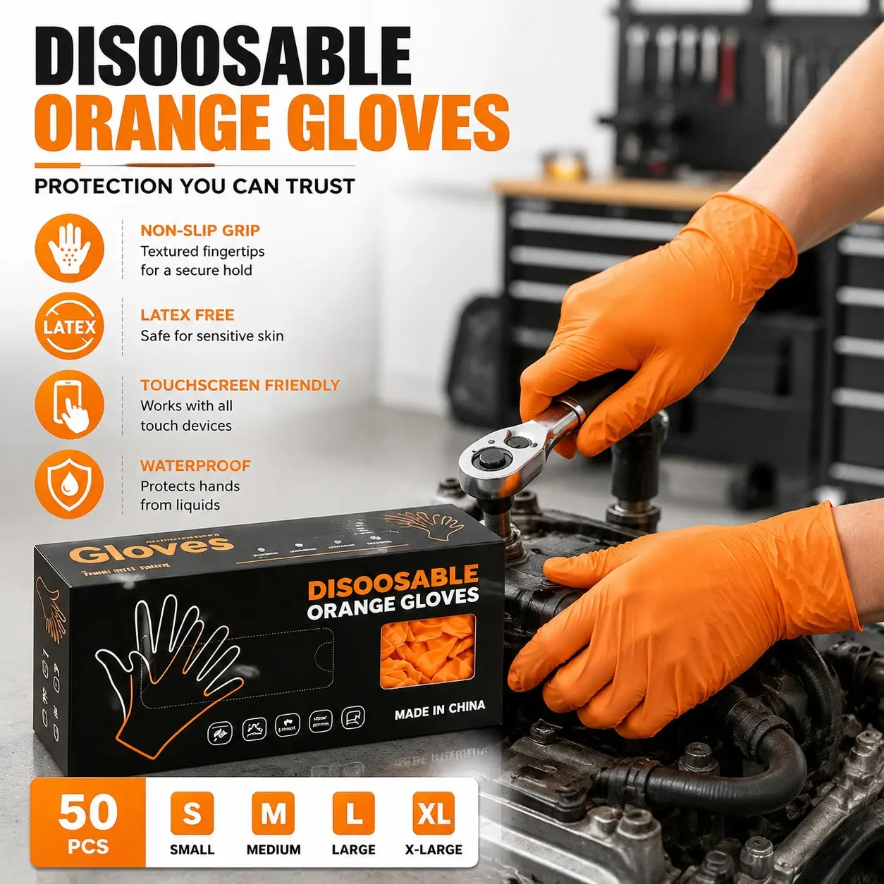 50pcs Nitrile Cleaning Gloves, Powder-Free, High Elasticity, Soft Comfort, Touchscreen Compatible, Ideal for Hotel, Car Repair, Camping, Manicure, Home Use
