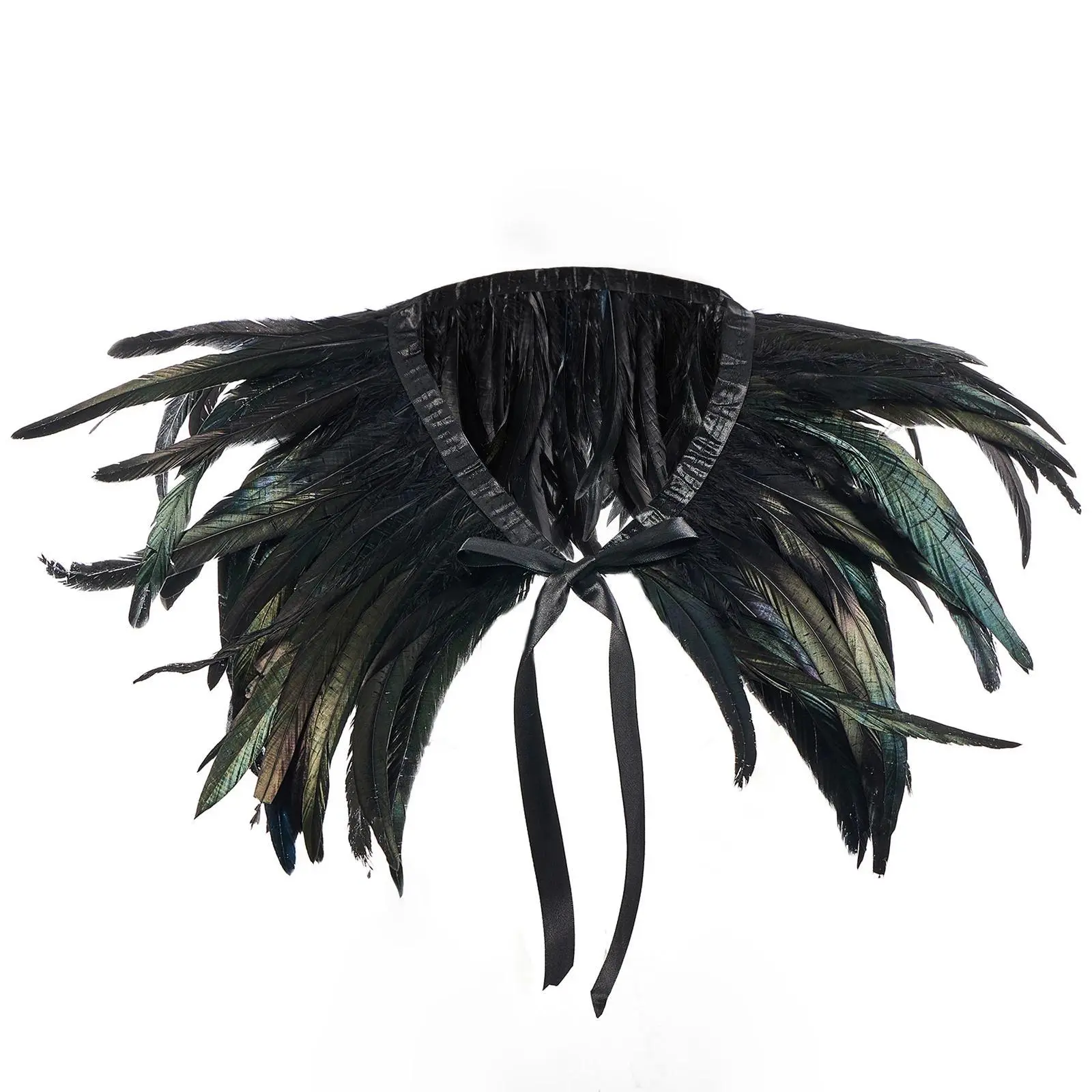 Women Natural Feather Cape Maleficent Costume Gothic Lacing Shawl Shrug Collar Feather Cape Halloween Cosplay Christmas Party