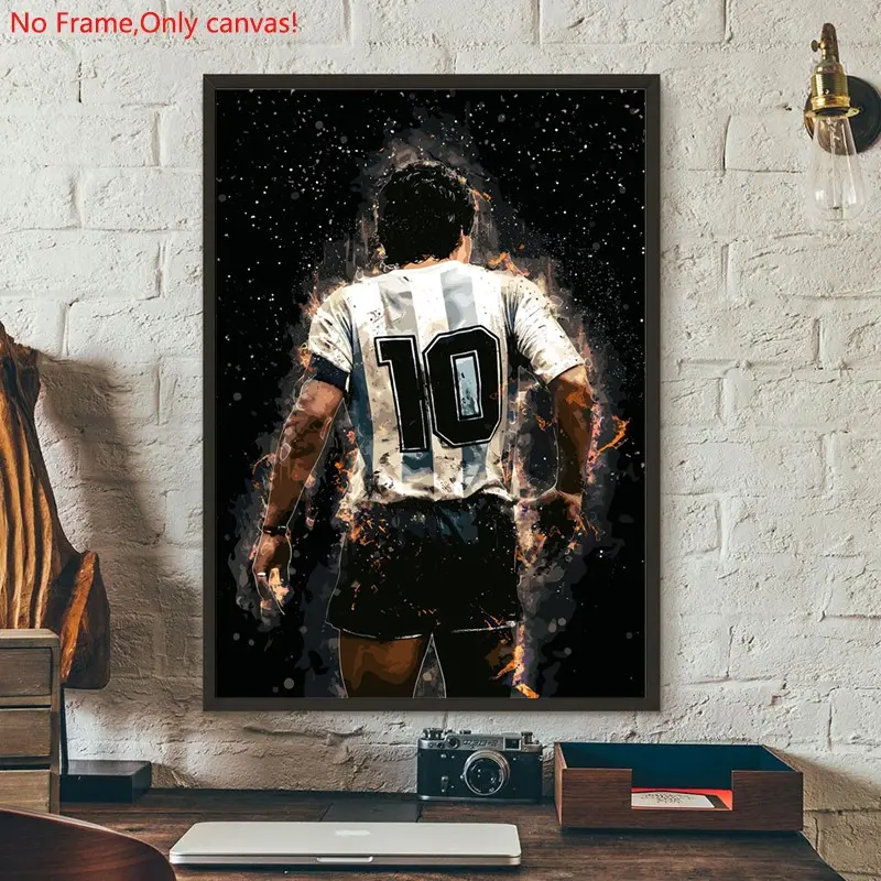 1 piece/set frameless canvas painting print poster, Classic Football player art, Diego Maradona Argentina Jersey, a perfect gift for football loves, ideal gift for bedroom, living room, dorm hallway, kitchen, mural, wall decoration, room decor