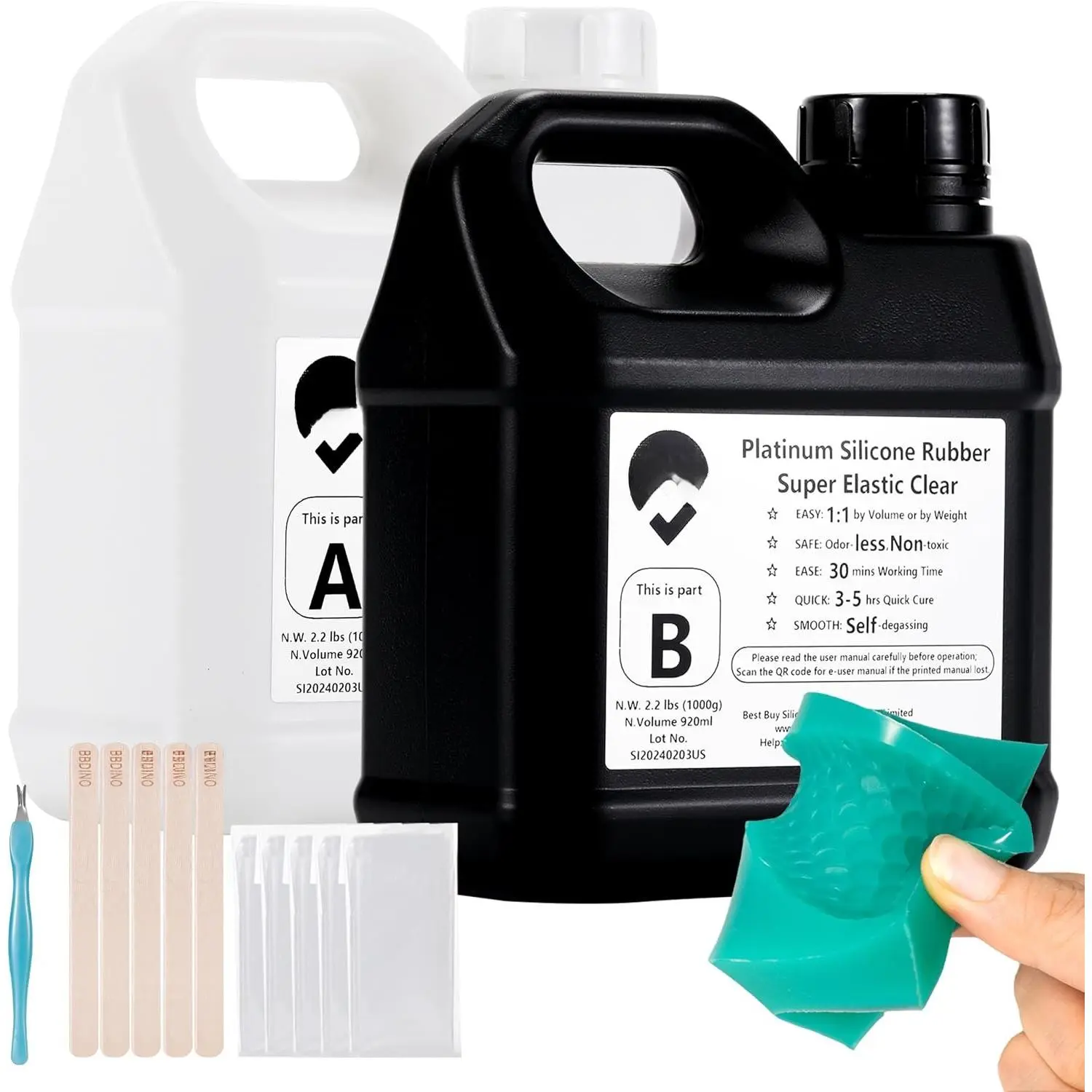 Mold Making Kit Super Elastic Clear Liquid  4.4 Lbs | 1A:1B Mixing Self Degassing   Cure Soft Mold Making  Ideal for Molds Casting of /Candle/Soap/Plaster