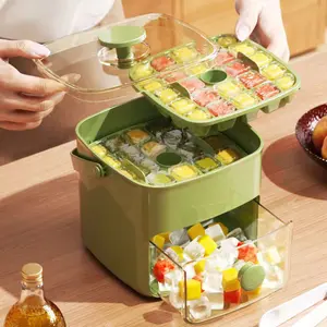 Press-Type Ice Cube Tray with Storage, 2-in-1 Flip & Press Ice Maker, Quick Release Mold with Sealed Lid & Ice Tong | Food-Grade, Odor-Blocking, Handheld Chiller for Home Kitchen & Bar