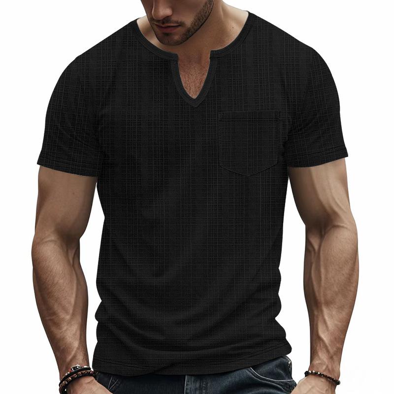 Summer Men's Imitation Hemp Bamboo Joint Loose Breathable Casual V-neck Quick-drying Short-sleeved T-shirt