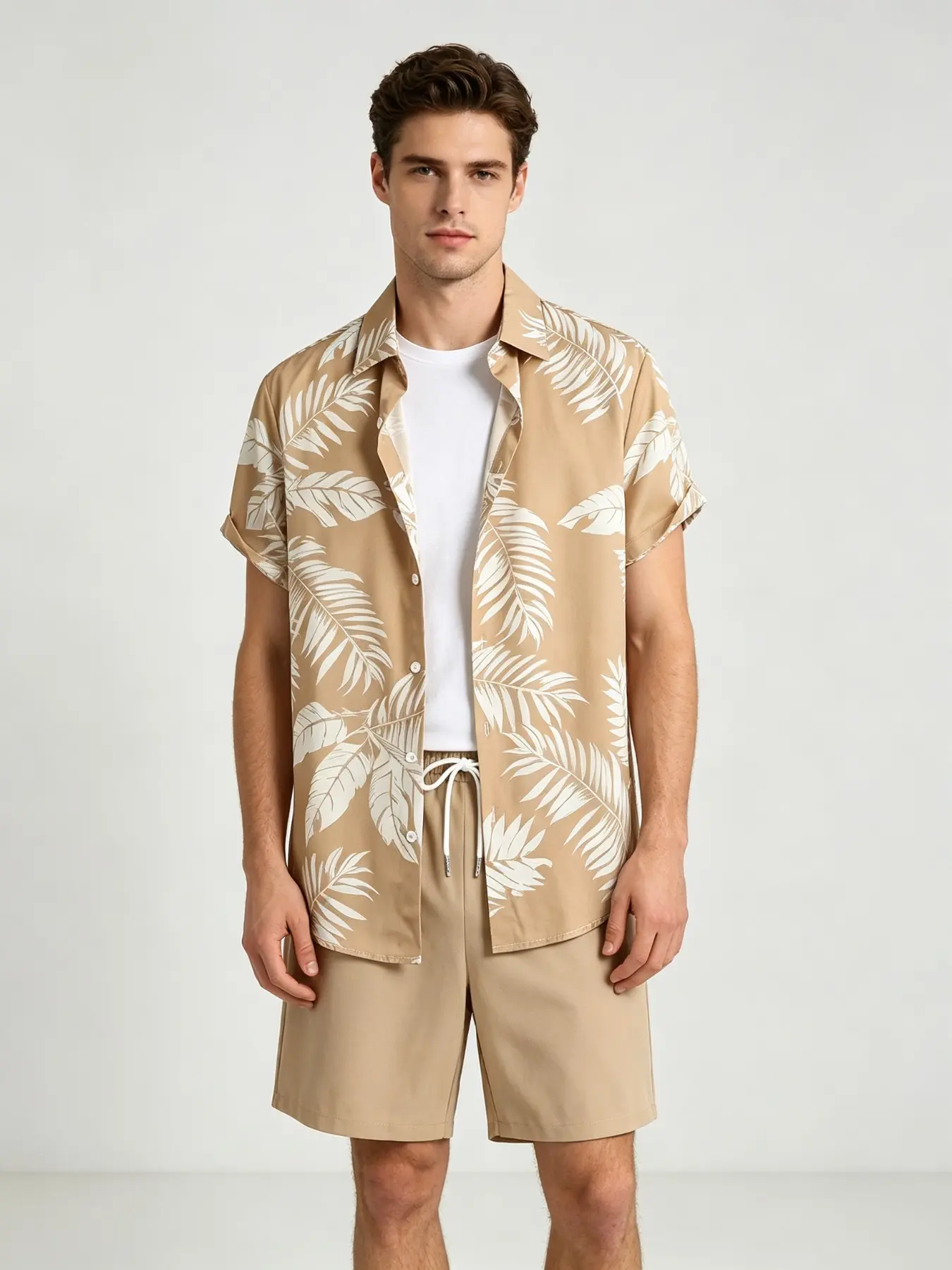 Men's Plant Print Shirt, Tropical Beach Shirt for Men, Hawaiian Style Shirt, Holiday Wear, Summer Fashion, Casual Apparel