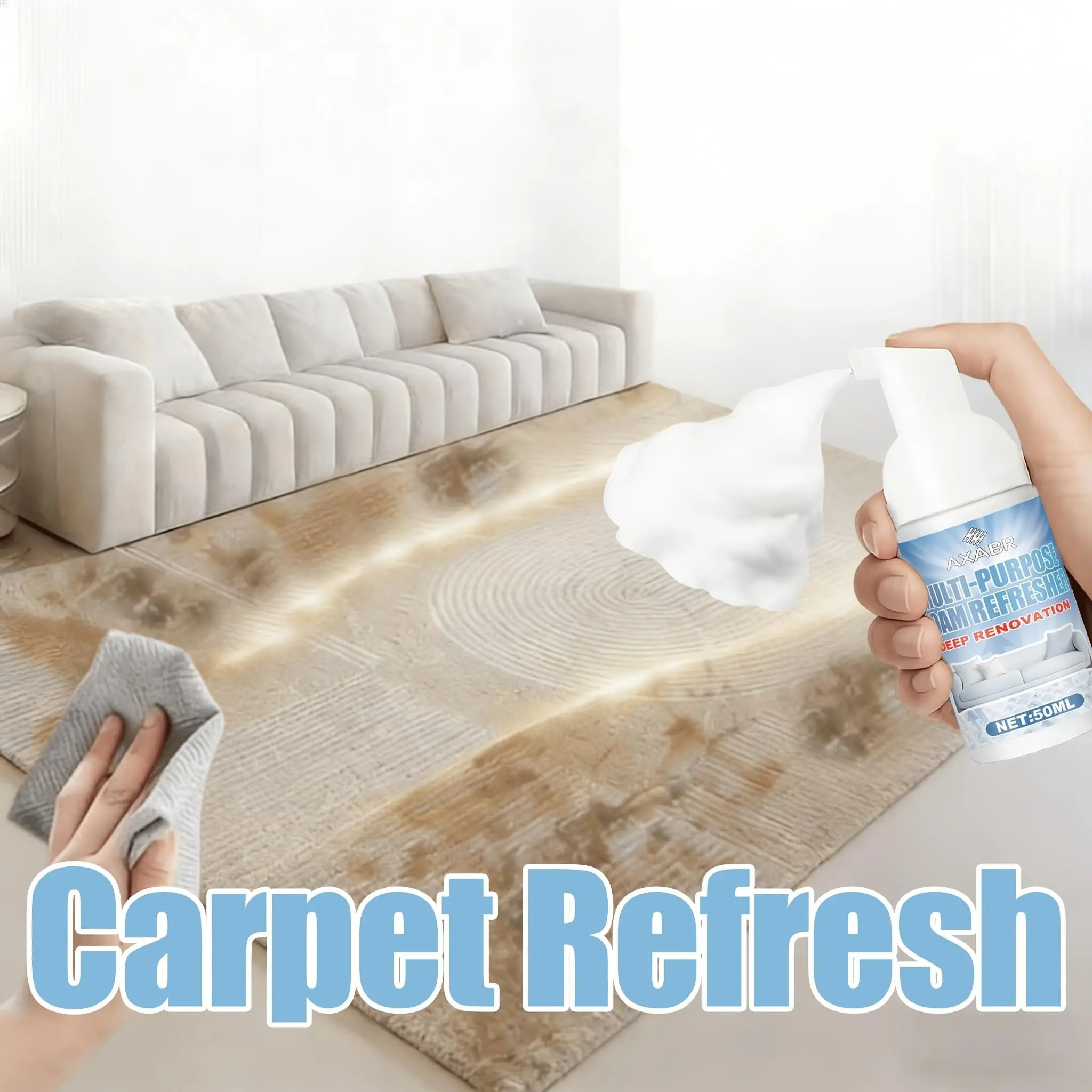 Fresh Softener Spray, Safe Whitening Cleaning Mist for Pillows, Sofas, Furniture, Clothes, Stuffed Toys, Shoes, No Rinse Needed, Includes Sponge