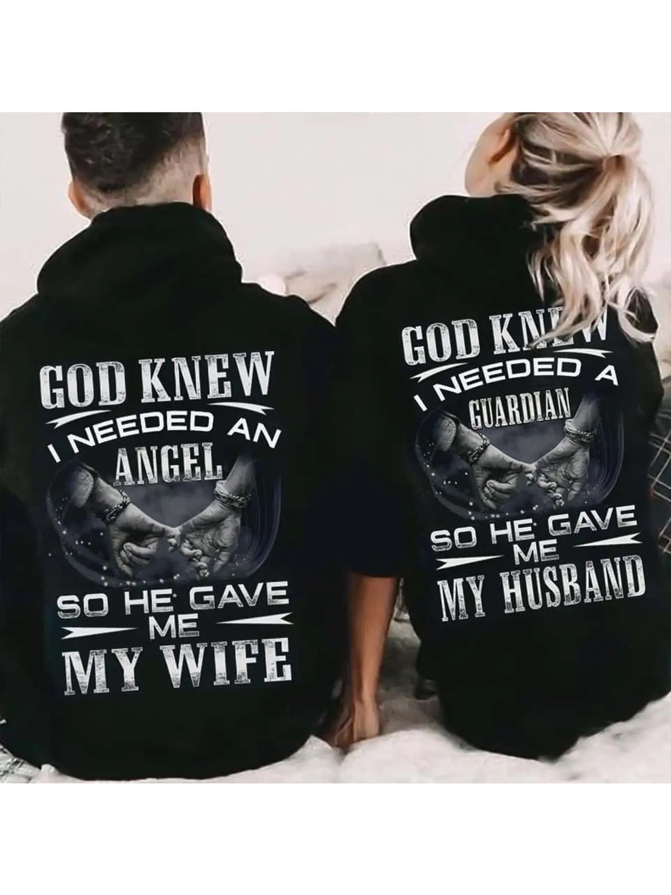 1pc Valentine'S Day Couple Outfit Limited Edition GOD KNEW I NEEDED AN ANGEL Printed Couple Hoodie With Kangaroo Pocket And Plush Casual Long Sleeved Hooded Sweatshirt, Suitable For Outdoor Use