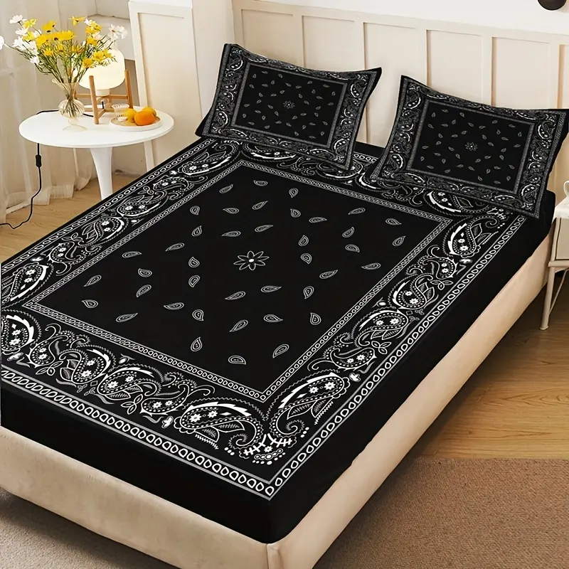 3PCS Fashion Paisley Bohemian Home-Definition Digital Print Bed Sheet Three-Piece Set D
