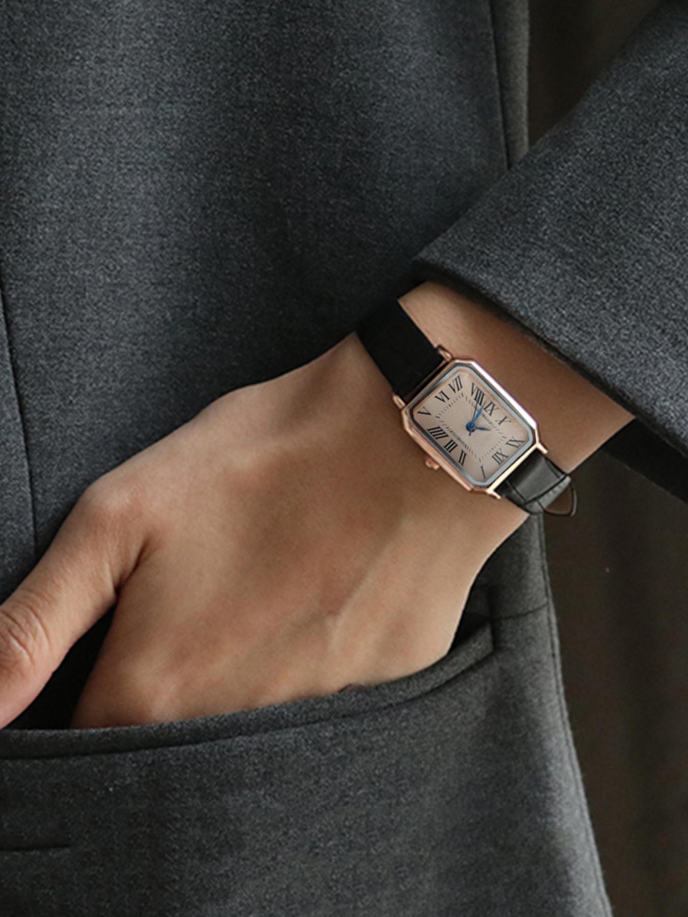 1 Piece Retro Rectangle Dial Analog Quartz Watch With Adjustable Buckle Without Box, Ladies Anniversary Birthday Gift