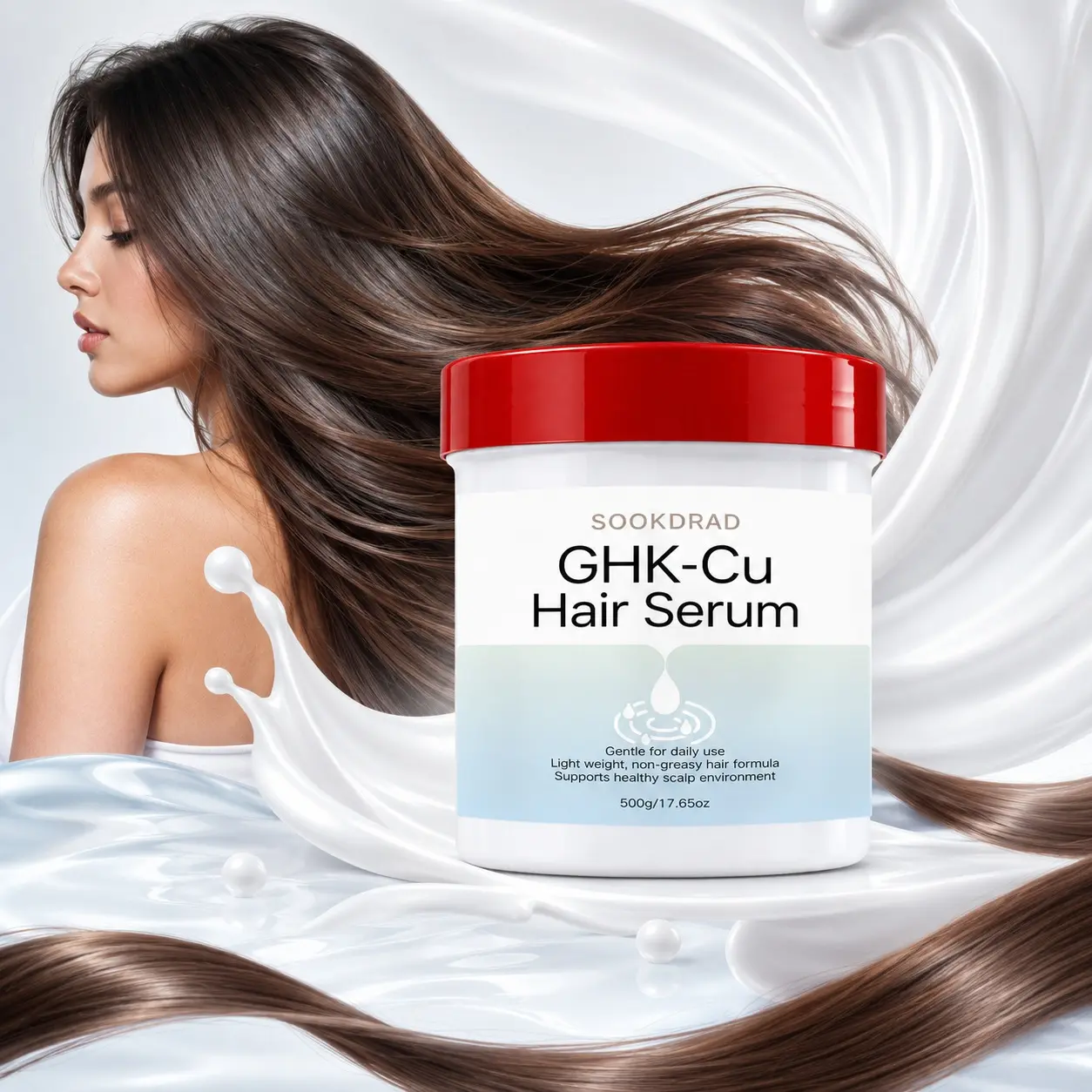 GHK-Cu Hair Serum, gentle daily use, lightweight non-greasy, supports healthy scalp, 500g