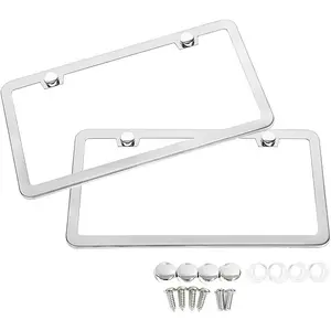 2-Pack Anti-Scratch Stainless Steel License Plate Frames - Polished Mirror Finish, Classy Design, Chrome Screw Caps, Silver Automotive Replacement Parts (Sports & Outdoor Reflective Gear Accessories)